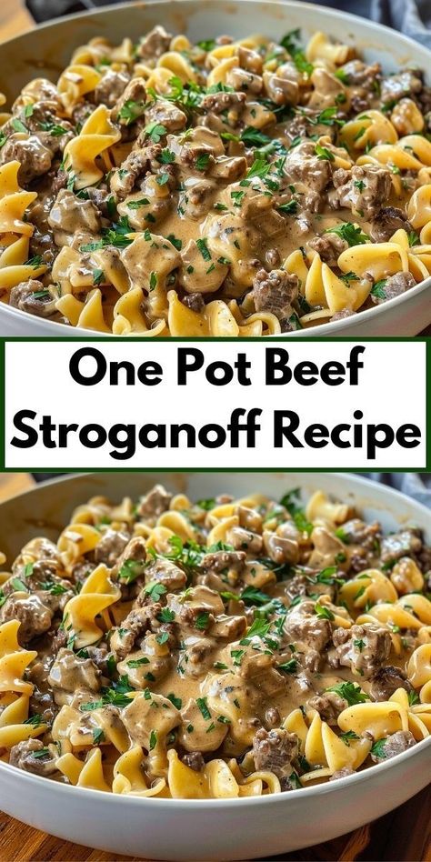 Looking for stroganoff recipes? Our One Pot Beef Stroganoff Recipe is a must-try. This beef recipe blends ground beef with noodles and a rich sauce, making it one of the top beef dinner ideas. One Pot Beef Stroganoff, Quick Ground Beef Recipes, Ground Recipes, Beef Stroganoff Recipe, Potted Beef, Stroganoff Recipe, Beef Casserole Recipes, Dinner With Ground Beef, Ground Beef Recipes Easy