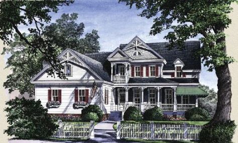 HousePlans.com 137-164 Victorian Floor Plans, Bathroom Victorian, Victorian House Plan, Farmhouse Victorian, Cozy Sitting Area, Victorian House Plans, Victorian Style House, Shingle Exterior, House Plans And More