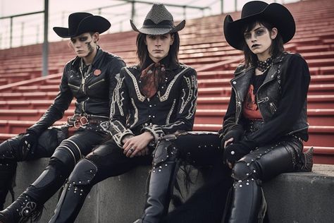 Cowboy Halloween Costume, Goth Cowboy, Cowboy Aesthetic, Goth Look, Cowboy Outfits, Baby Cowboy, Punk Outfits, Cowboy Style, Gothic Outfits