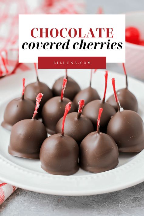 Sweet homemade chocolate covered cherries are just like you buy them in the box! Enjoy these sweet treats all year long. #chocolatecoveredcherries #chocolatecovered #cherries #homemadechocolatecoveredcherries #chocolateandcherries Best Fondant Recipe, Chocolate Covered Cherries Recipe, Alcohol Chocolate, White Chocolate Cherry, Fondant Recipe, Chocolate Covered Treats, Chocolate Covered Cherries, Candy Recipes Homemade, Christmas Candy Recipes