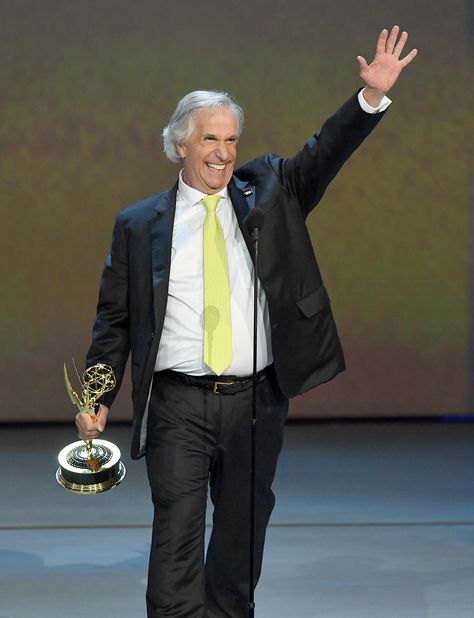 Henry Winkler, 72, Wins His First Emmy and Recites Speech He 'Wrote 43 Years Ago': 'Daddy Won!' Fonzie Happy Days, Celebrity Actors, Louie Anderson, Henry Winkler, Tony Shalhoub, The Fonz, Laverne & Shirley, Celebrity Costumes, Howard Stern