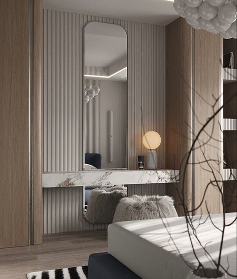 Room Interior Colour, New Art Deco, Bedroom Built In Wardrobe, Dressing Table Design, Luxury Closets Design, Wardrobe Interior Design, Hotel Room Design, Bedroom Decor Design, Makeup Table