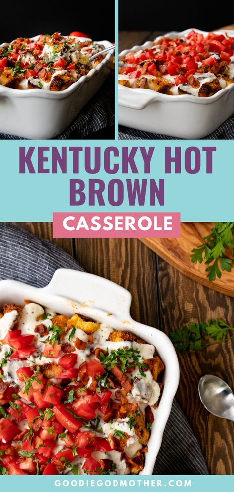 Kentucky Hot Brown Casserole, Kentucky Hot Brown Bake, Hot Brown Casserole, Kentucky Hot Brown Sandwich, Chicken Leftovers, Kentucky Derby Food, Kentucky Hot Brown, Roast Chicken Leftovers, Brown Recipe