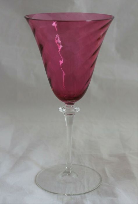 Vintage Theresienthal F. Schmidt Garda Rose Cranberry Swirl Optic Wine Goblet 8" #FSchmidt Cranberry Glassware, Ring Bowl, Baccarat Crystal, Cranberry Glass, Wine Goblets, Glass Pottery, Glass Rings, Antique Porcelain, Martini Glass