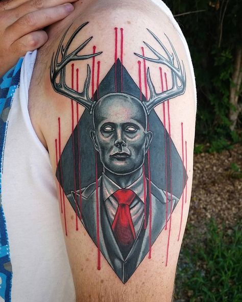 Stag man tattoo by Zac Kinder Hannibal Lecter Tattoo, Hannibal Tattoo, Weekend Tattoo, Dr Hannibal, Hannibal Lector, Dr Hannibal Lecter, Queen Tattoo, Hannibal Lecter, Work Inspiration