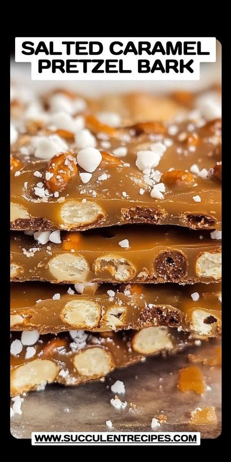 This Salted Caramel Pretzel Bark is a must-try! The perfect mix of sweet caramel, crunchy pretzels, and a dash of salt creates a snack that’s impossible to resist. Pretzel Candy Recipes, Chocolate Caramel Pretzel Bark, Caramel Pretzels Rods, Pretzel Bark Recipes, Salted Caramel Pretzel Bark, Caramel Pretzel Bark, Salted Caramel Bars, Pretzel Desserts, Pretzel Bark