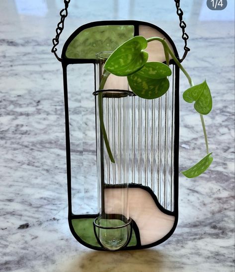 Tiffany Glass Art Ideas, Stained Glass Display, Stained Glass Plant Holder, Stained Glass Propagation Station, Unique Stained Glass Ideas, 3d Stained Glass Projects, Stained Glass Furniture, Stained Glass Decor, Glass Ceiling Lights