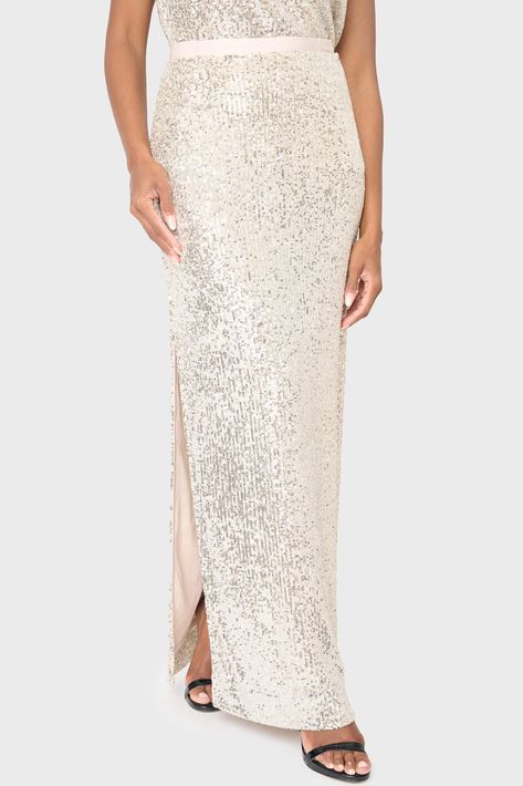 Sparkle & Shine Sequin Maxi Skirt | Gibson Long Sequin Skirt Outfit, White Sequin Skirt, Sequin Skirt Outfit, Sequin Skirt Long, Sequin Maxi Skirt, Beach Maxi Skirt, Maxi Sequin Skirt, Full Glam, Sparkle Skirt