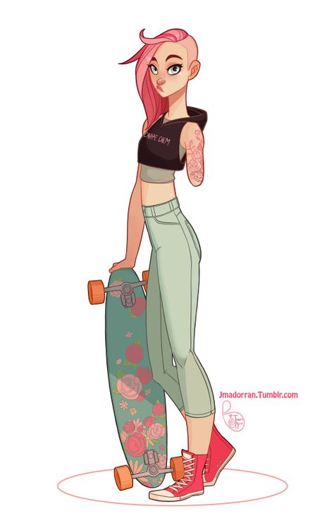 Marlene Sk8 Aesthetic, Evvi Art, Tumblr Style, Bellatrix Lestrange, Tattoo Girl, Illustration Vintage, Character Design References, Character Drawing, Pink Hair