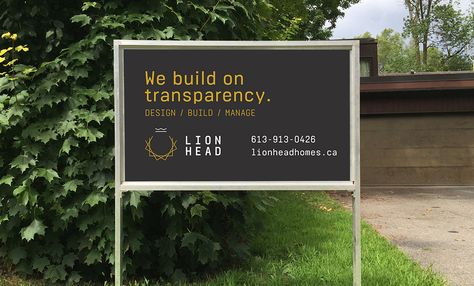 Signage for Ottawa home builder Lionhead by idApostle Landscape Advertising Ideas, Construction Signage Design, Company Signage Design Outdoor, Lawn Sign Design, Home Builder Branding, Community Signage, Builder Branding, Construction Signage, Yard Sign Design