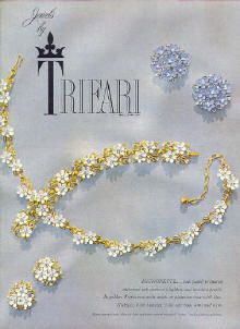 "Migonette"  1954 Harper's Bazaar Jewellery Advertising, Walmart Jewelry, Trifari Jewelry, Jewellery Sketches, Jewelry Ads, Vintage Trifari, Brooch Necklace, Vintage Advertisement, Vintage Jewels