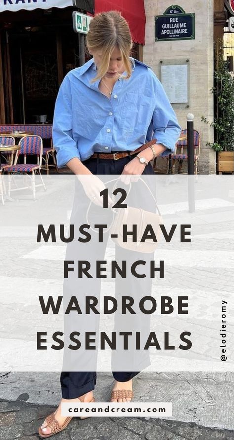 Discover the 12 French wardrobe essentials you need to nail that Parisian chic style! From wardrobe basics to staple clothing pieces, this French style guide will show you how to dress like a French woman. Elevate your closet with these must-have staples in French fashion! Vintage French Clothing, Parisian Chic Older Women, French Outfit Formula, Curate Your Style, Womens French Style, Must Have Pieces In Wardrobe, French Attire For Women, French Countryside Fashion, French Casual Outfits