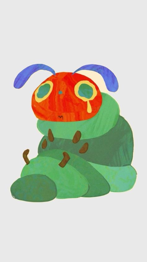 Cute Pfp Illustration, Hungry Caterpillar Painting, Hungry Caterpillar Wallpaper, Hungry Caterpillar Art, Caterpillar Drawing, Caterpillar Illustration, Bug Character, Hungry Hungry Caterpillar, Bug Illustration