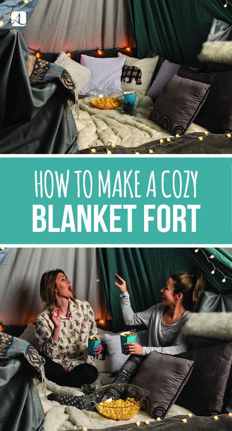 Sharing a blanket on the couch is old news—take it to the next level with this stylish and trendy fort for your partygoers this holiday season! | #blanketfort #cozy #holiday #party #pjparty Blanket Forts For Adults, Blanket Tent Fort, How To Make A Couch Fort, How To Make A Fort With A Couch, Blanket Fort Date Night, Couch Fort Ideas Living Rooms, Inside Fort Ideas, Blanket Fort Ideas Indoor, Living Room Fort For Adults