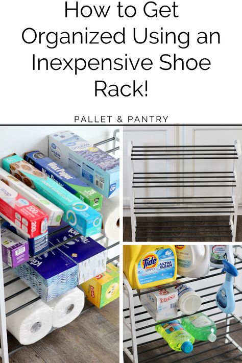 Shoe Racks Aren't Just For Shoes Anymore! - Pallet and Pantry Upcycle Shoe Rack, Other Uses For Shoe Rack, Shoe Rack Repurpose, Repurposed Shoe Rack, Shoe Rack Hacks, Cheap Shoe Rack, Pallet Pantry, Homemade Easy Recipes, Upcycle Shoes