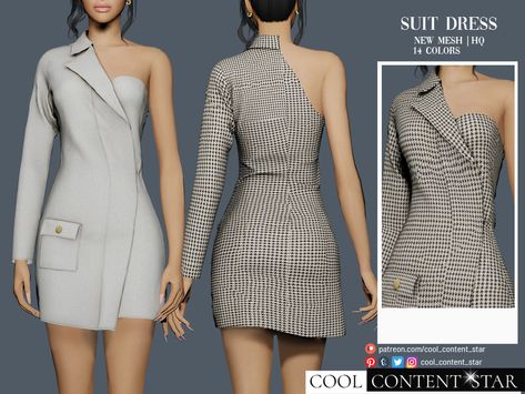 Sims 4 Professional Clothing, Sims 4 Classy Clothes, Sims 4 Suit, Kpop Dress To Impress, Women Wedding Suit, Bare Shoulder Dress, Long Flared Skirt, Clothes Cc, Sims Clothes