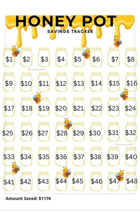 Honey 1167 Pot Challenge Tracker Digital Download, Printable, Budget Planner, Color In , Savings Sheet productplannerfree #socialmediaplanner📖 Savings Sheet, Saving For Vacation, Money Journal, Financial Budget Planner, Cute Money, Saving Coins, Printable Budget Planner, Saving Money Chart, Envelope Challenge