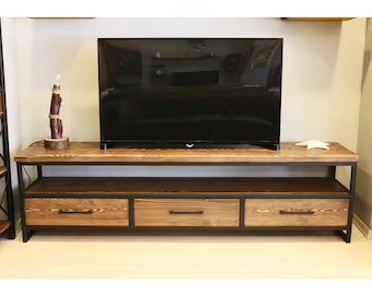 Aesthetics and Functional Solid Wood Furniture by MozilyaDesign Industrial Media Console, Wood Tv Unit, Industrial Tv Stand, Dining Room Shelves, Low Bookcase, Design Tv, Sofa Wall, Tv Table, Wood Tv Stand