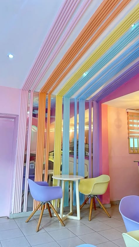 Cafe Interior Design Colorful, Candy Shop Ideas Design, Heladerias Ideas Decoracion, Ice Cream Room, Colorful Coffee Shop, Candy Store Design, Bakery Shop Interior, Colorful Cafe, Colorful Bar