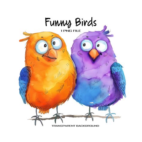 Silly Bird, Bird Clip Art, Quirky Birds, Whimsical Birds, Whimsical Art Paintings, Bird Clipart, Vibrant Watercolor, Funny Birds, Funny Drawings