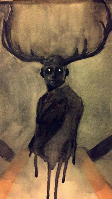 Watercolour Horror Art, Creepy Watercolor Art Paintings, Eerie Painting Ideas, Horror Watercolor Paintings, Scary Watercolor Paintings, Wendigo Painting, Hannibal Painting, Creepy Watercolor Art, Eerie Watercolor