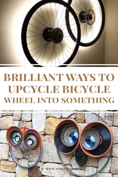 You might have an old bike hiding at the back of your garage. What will you do with it? So, what about we take the wheel and make a new thing with it? Bicycle Rims Ideas, Bicycle Rim Projects, Bike Parts Art, Bike Wheel Art, Bicycle Wheel Art, Bike Wreath, Bike Tube Crafts, Bicycle Wheel Decor, Bicycle Parts Art