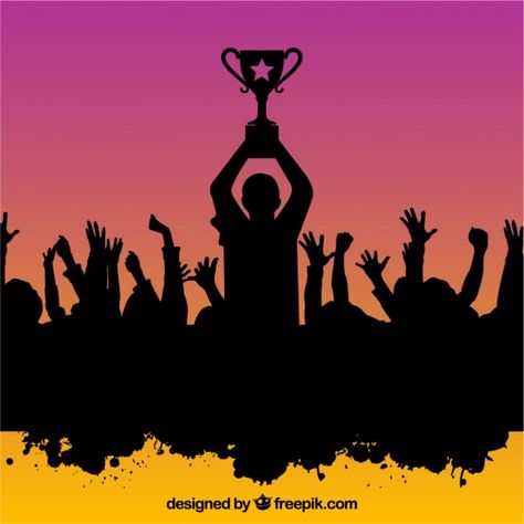 People silhouettes celebrating a world championship Free Vector Championship Graphic Design, Cricket Poster, Football Artwork, Dhoni Wallpapers, Celebration Background, Scrapbook Collection, Photo Logo Design, Superhero Wallpaper, Football Poster