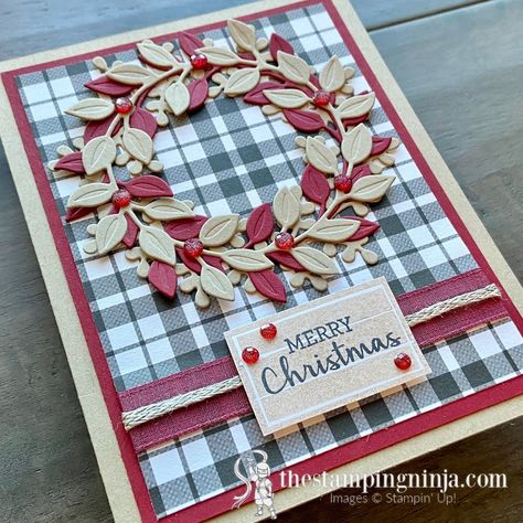 Rustic Christmas Card Ideas, Stampin Up Country Wreath Dies, Stampin Up Cottage Wreaths Christmas Cards, Stampin Up Cottage Wreaths Cards 2022, Stampin Up Country Wreaths, Cottage Wreath Stampin Up Cards, Cmas Wreaths, Christmas Wreath Cards, Country Christmas Cards