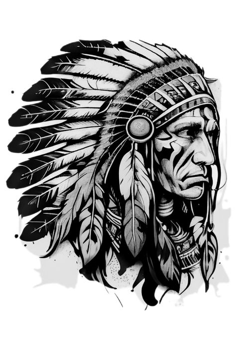 Indian Head Tattoo, Indian Chief Tattoo, Flesh Tattoo, Indian Skull Tattoos, Native American Tattoo Designs, Indian Tattoo Design, Native American Drawing, Traditional Tattoo Inspiration, Native American Tattoo