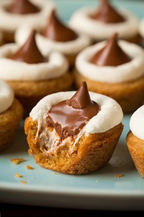 Cookie Cup Recipes, Mini Smores, S'mores Cookie Cups, Preschool Camping, Large Marshmallows, Cup Recipes, Smores Cookie, Cookie Cups Recipe, Graham Cracker Cookies