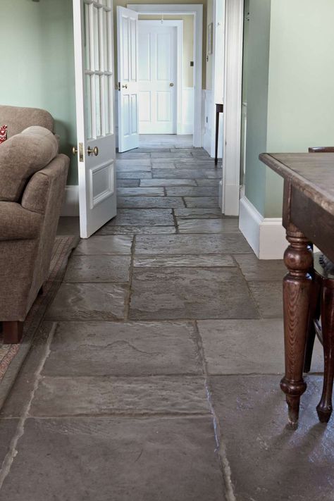 Flagstone Interior, Flagstone Tile, Acorn House, Witch's Kitchen, Interior Flooring, Cottage Flooring, Barn Conversions, Stone Tile Flooring, Bad Room