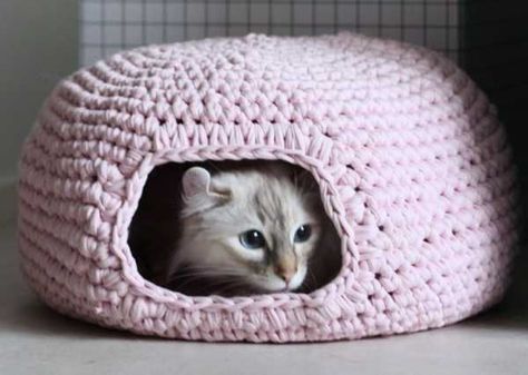 Diy Crochet Cat Bed, Cat Bed Pattern, Kat Haken, Katt Grejer, Kat Diy, Anna Magnani, Crochet Cat Bed, Cat Couch, The Whoot