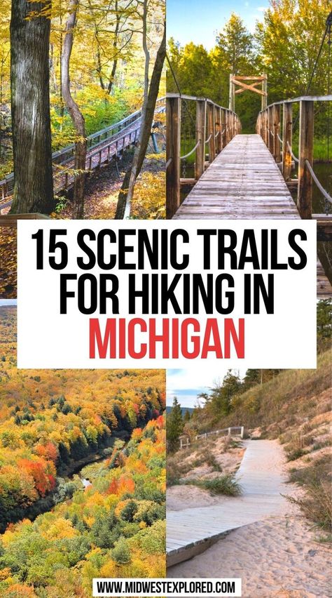 15 Scenic Trails for Hiking in Michigan Hiking In Michigan, Camping Michigan, Michigan Hiking, Michigan Waterfalls, Fall In Michigan, Michigan Camping, Things To Do In Michigan, Up Michigan, Midwest Road Trip