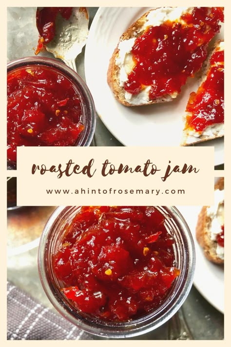 Tomato Jam Recipe, Slow Roasted Tomatoes, Chile Peppers, Tomato Jam, Grilled Bread, Jam And Jelly, Roasted Tomato, Homemade Jam, Sliced Tomato