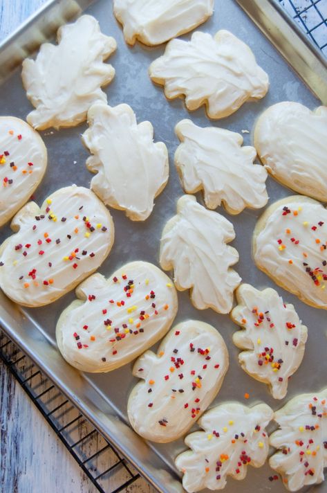 Soft Sour Cream Sugar Cookies with Cream Cheese Frosting - Bakin' Care Of Business Sugar Cookies With Cream Cheese, Cookies With Cream Cheese Frosting, Halloween Sugar Cookies Decorated, Sour Cream Cookies, Sour Cream Sugar Cookies, Cookies With Cream Cheese, Cream Cheese Sugar Cookies, Cut Out Cookie Recipe, Halloween Sugar Cookies