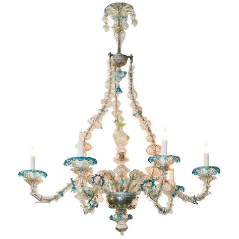 Rare and Unusual Venetian Glass Chandelier Princess Room Decor, Clear Glass Chandelier, Glass Finial, Lights Chandelier, Blown Glass Chandelier, Glass Light Fixture, Italian Chandelier, Chrome Chandeliers, Arm Chandelier