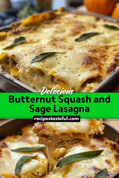 A comforting and flavorful vegetarian lasagna that layers roasted butternut squash with creamy ricotta, a rich béchamel sauce, and melted mozzarella cheese. Sage Lasagna, Lasagna Bechamel, Butternut Squash Lasagna Recipe, Butternut Squash And Sage, Béchamel Sauce, Butternut Squash Sauce, Butternut Squash Lasagna, Squash Lasagna, Christmas Recipes Easy