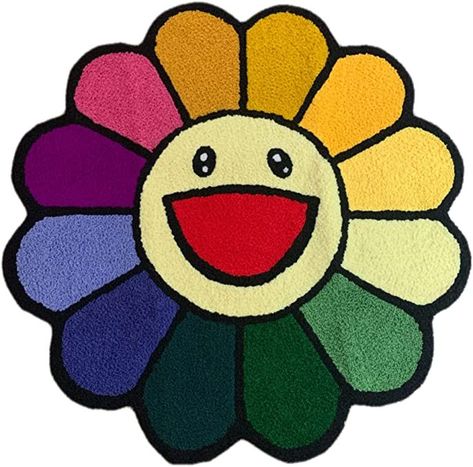 Murakami Rug, Bedroom Hypebeast, Rug Preppy, Smiley Face Rug, Sunflower Rug, Rug For Room, Hypebeast Rug, Cartoon Sunflower, Cartoon Smiley Face