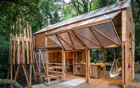 The Danish Cabin – a unique, elevated, off-grid cabin near Tintagel Danish Cabin, Unique Tiny Houses, Micro Housing, Camping Vans, Micro Cabin, Eco Cabin, Treehouse Cabins, Building A Treehouse, Off Grid Cabin