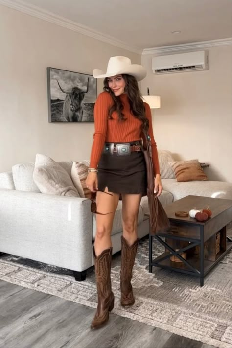 Floerns Women's Casual Split Hem … curated on LTK Long Brown Cowgirl Boots Outfits, Cowgirl Skirt Outfits Western Wear, Snakeskin Cowboy Boots Outfit, Western Outfits Women Classy, Knee High Western Boots Outfit, Western Thanksgiving Outfit, Fall Western Outfits Women, Western Outfits Winter, Brown Cowgirl Boots Outfit