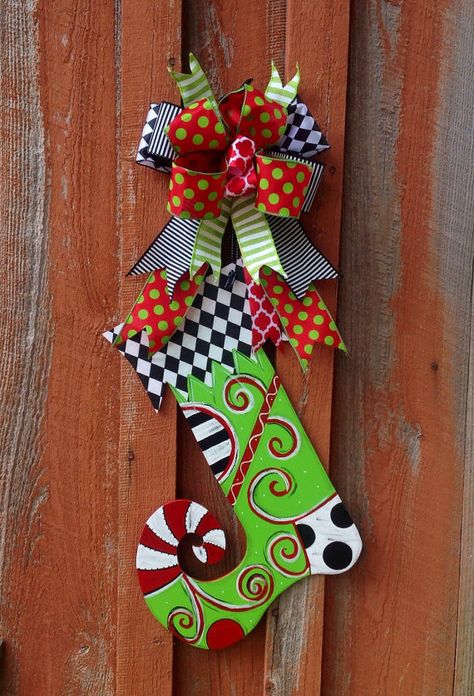 Christmas Door Hanger Wood Stocking Door Hanger by TheRedWoodBarn Buffalo Plaid Christmas Decor, Hanger Decor, Hanger Crafts, Neutral Christmas Decor, Wood Craft Patterns, Plaid Christmas Decor, Little Christmas Trees, Christmas Door Hanger, Boho Christmas