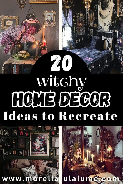 Transform your space with enchanting witchy home decor ideas! 🌙✨ Whether you're into dark boho, earthy vibes, or a whimsical witch cottage aesthetic, explore DIY ideas to make your living room, kitchen, or entire home feel cozy and magical. From subtle, modern touches to moody, vintage-inspired decor, these ideas will help you create the perfect witchy room. Click now for aesthetic inspiration, accessories, and simple DIY projects! Cottage Goth Aesthetic, Witch Cottage Aesthetic, Witchy Decor Diy, Witch Cottage Interior, Witchy Home Aesthetic, Cottagecore Aesthetic Bedroom, Witchy Living Room, Kitchen Witch Decor, Boho Living Room Inspiration