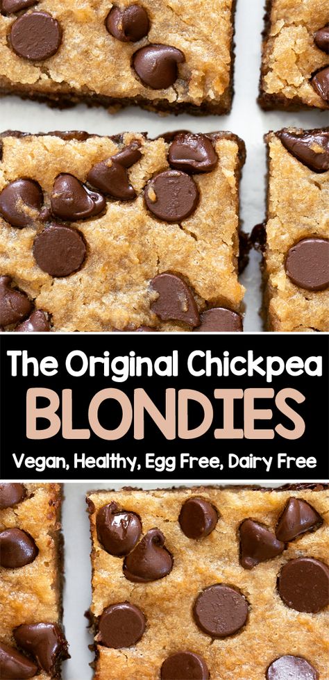 Chickpea Blondies, Brownie Recipes Healthy, Chocolate Chip Blondies, Healthy Chocolate Chip, Blondies Recipe, Famous Recipe, Vegan Healthy, Vegan Chocolate Chip, Healthy Chocolate