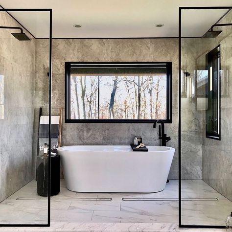 Bathrooms of Instagram on Instagram: “A wet room wrapped in classic Fiore D’Bosco slabs 🔲 @domicile_and_co #domicileandco #wetroom #doubleshower #bathtub #modernbathroom…” Wet Room Double Shower Bathroom, Bathtub Shower Wet Room, Bathroom With Wet Area, Wet Room No Door, Concrete Wet Room, Double Shower Wet Room, Wet Room Shower Walk In, Wet Room With Tub, Split Bathroom Layout