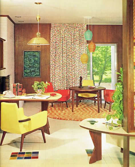 Festive living room design, 1960s 1960s Interior, Sala Vintage, 60s Interior, 60s Home, 70s Interior, Mid Century Modern Interior Design, Mid Century Interior, Retro Interior Design, Interior Design Books