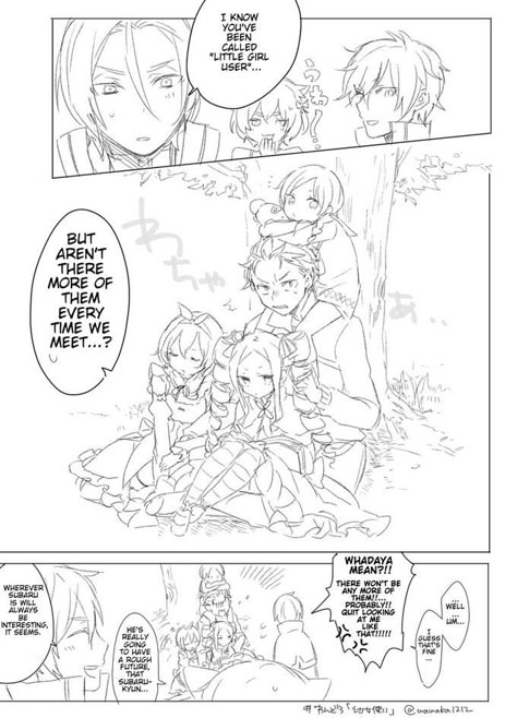 Subaru's prowess in atracting lolis to his side Rezero Subaru, Reinhard Van Astrea, Hakuno Kishinami, Subaru Natsuki, Natsuki Subaru, Bleach Drawing, Anime Monsters, Short Comics, Fan Comic