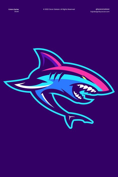 Shark Mascot Logo for Gaming with Neon and Cyberpunk Color Palette by Oscar Salazar Cyberpunk Color Palette, Cyberpunk Color, Neon Logos, Athletic Branding, Shark Mascot, Smartwatch Wallpaper, Logo For Gaming, Simple Draw, Dragon Mascot