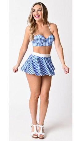 Vintage 1950s Pin-Up Royal Blue & White Gingham High Waist Swim Skirt Swim Skirt Outfits, Halter Tops Outfit, Swim Skirts, Retro Bathing Suits, Retro Swimwear, Retro Swimsuit, Shoes Outfit Fashion, Swimsuits Outfits, Vintage Swimwear