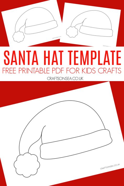 Santa Hat Template (Free Printable) Santa Art Projects For Preschool, Christmas Hat Template Printable, Christmas Craft Free Printable, Christmas Hat Template, How To Make Santa Hats, Santa Hat Craft Preschool, Santa Hat Printable Template, Santa Hat Outline, Santa Hat Template Free Printable