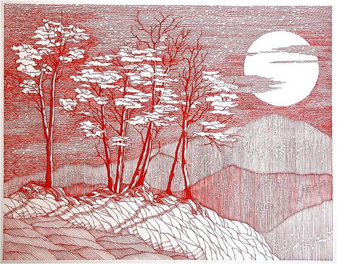 Gerry Segismundo, Segismundo Art red moon | Flickr - Photo Sharing! Trees Art Drawing, Flower Drawing Tutorials, Pen Art Drawings, Drawing Journal, Vellum Paper, Red Moon, Japanese Woodblock Printing, Tree Drawing, Pen And Watercolor